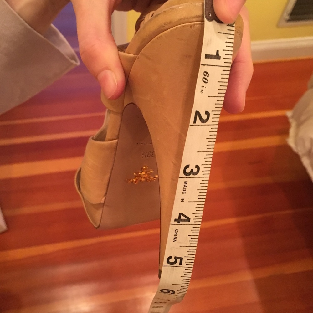 Prada Platform Heels Sandals Crisscross Ruched Slingback Nude Beige size 39.5 - Picture 16 of 16